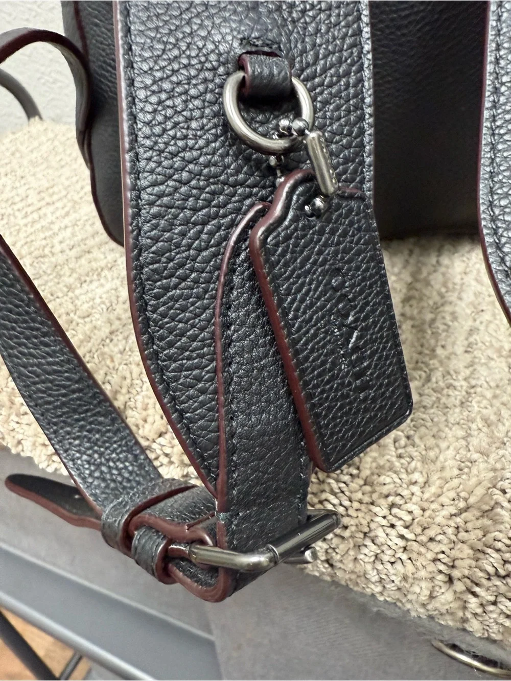 Black Tea Rose Appliqué Leather Backpack